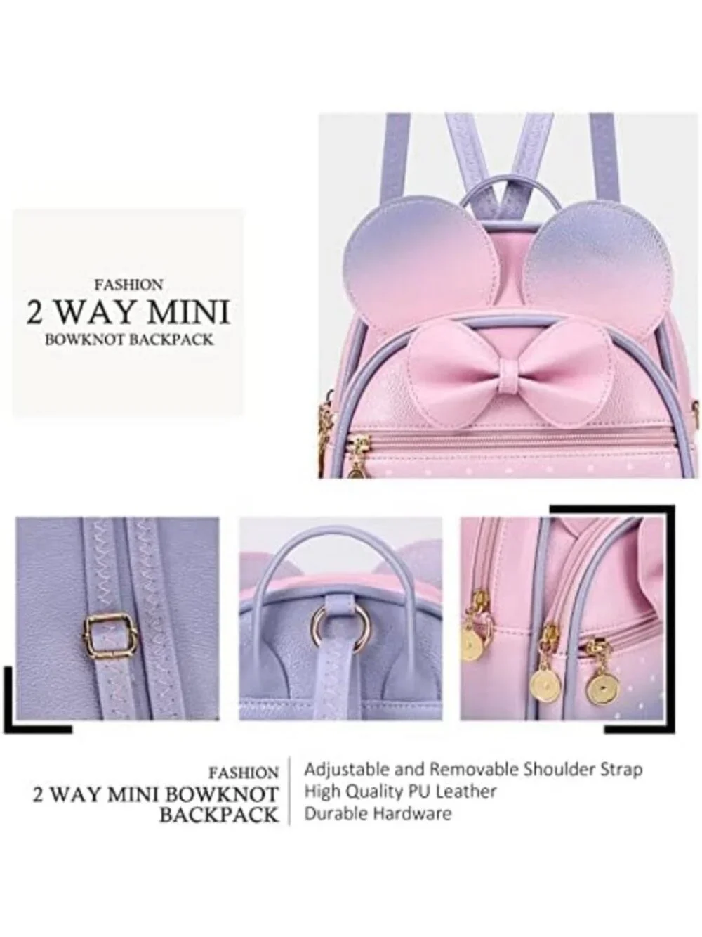 Cute Mini Backpack with Bowknot, Polka Dot Design, Small Convertible Daypack